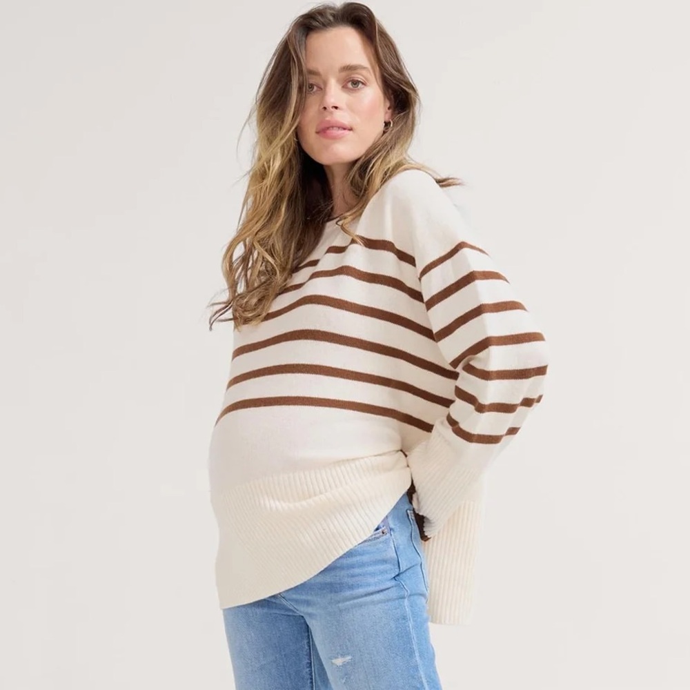 Hatch Carly Knit Pullover, Color: Vanilla/Acorn Stripe, Size: 0